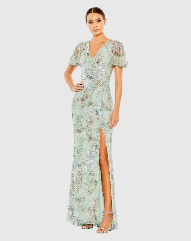 Strapless maxi dresses for a beachside vacationEmbellished Butterfly Sleeve Faux Wrap Gown Strapless maxi dresses for a beachside vacationEmbellished Butterfly Sleeve Faux Wrap Gown