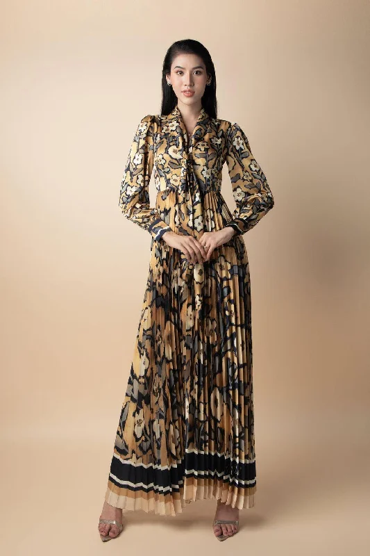 Maxi dresses with an asymmetric hem for a fashion - forward and eye - catching designCape A-line Pleated Latin Silk Maxi Dress Maxi dresses with an asymmetric hem for a fashion - forward and eye - catching designCape A-line Pleated Latin Silk Maxi Dress