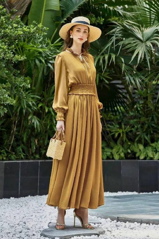 Maxi dresses with cut - out details on the sides for a modern edgeEmber Gathered Peasant Sleeve Silk Maxi Dress Maxi dresses with cut - out details on the sides for a modern edgeEmber Gathered Peasant Sleeve Silk Maxi Dress