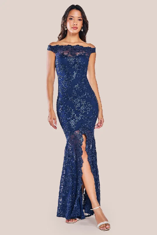 Printed maxi dresses with abstract patterns for an artistic lookGoddiva Lace Scallop Edge Mermaid Maxi Dress - Navy Printed maxi dresses with abstract patterns for an artistic lookGoddiva Lace Scallop Edge Mermaid Maxi Dress - Navy