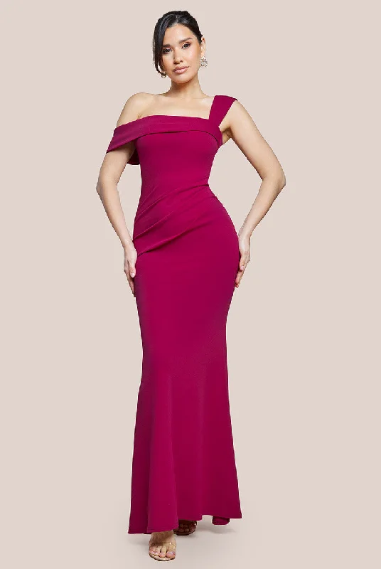 Maxi dresses with polka dot prints for a playful styleGoddiva Off The Shoulder Pleated Waist Maxi Dress - Berry Maxi dresses with polka dot prints for a playful styleGoddiva Off The Shoulder Pleated Waist Maxi Dress - Berry