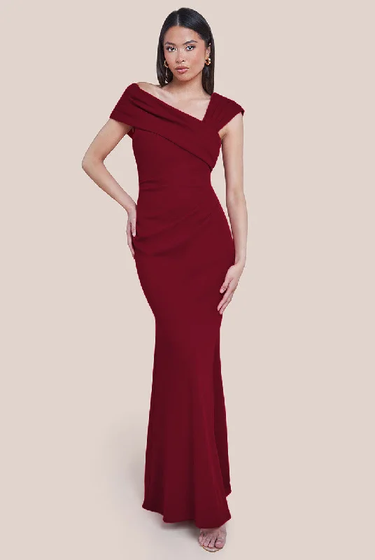 Denim maxi dresses with frayed hems for a casual lookGoddiva One Shoulder Evening Maxi Dress - Wine Denim maxi dresses with frayed hems for a casual lookGoddiva One Shoulder Evening Maxi Dress - Wine