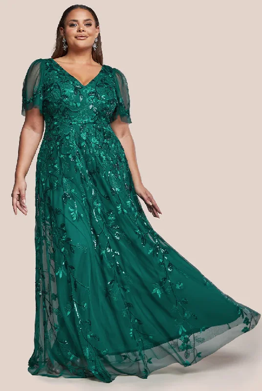 Maxi dresses with geometric prints for a contemporary aestheticGoddiva Plus Flared Sleeve Embroidered Maxi Dress - Emerald Maxi dresses with geometric prints for a contemporary aestheticGoddiva Plus Flared Sleeve Embroidered Maxi Dress - Emerald