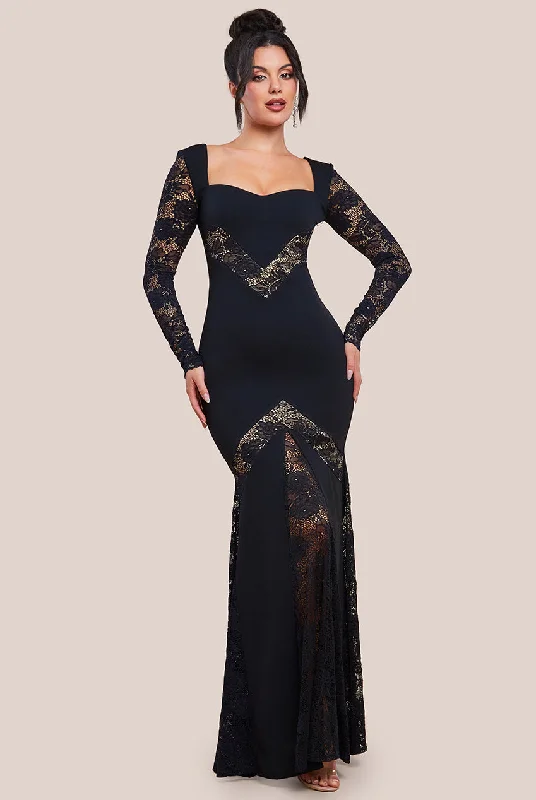 Maxi dresses with a cinched waist for a defined silhouetteGoddiva Scuba & Lace Long Sleeve Maxi Dress - Black Maxi dresses with a cinched waist for a defined silhouetteGoddiva Scuba & Lace Long Sleeve Maxi Dress - Black