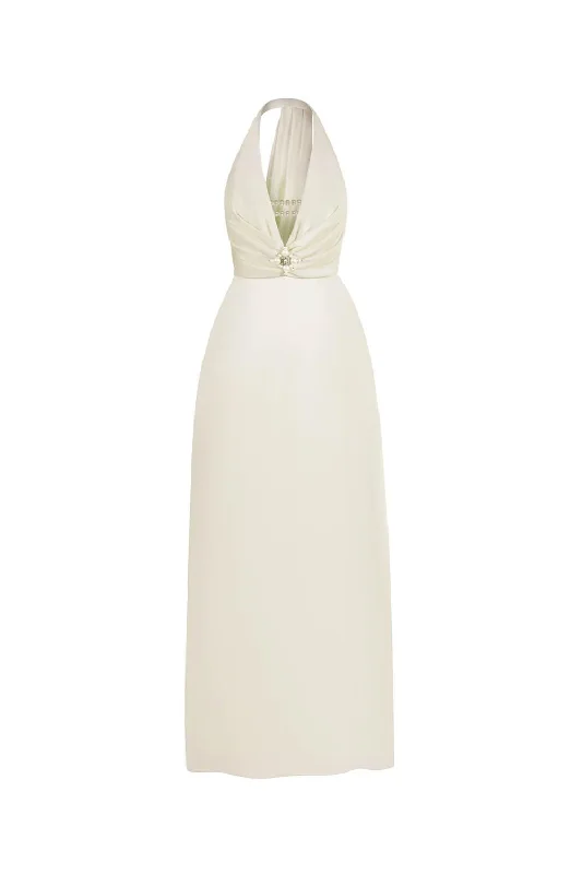 Maxi dresses with a keyhole back for a sexy detailHeidi Halter Draped Silk Satin Maxi Dress Maxi dresses with a keyhole back for a sexy detailHeidi Halter Draped Silk Satin Maxi Dress
