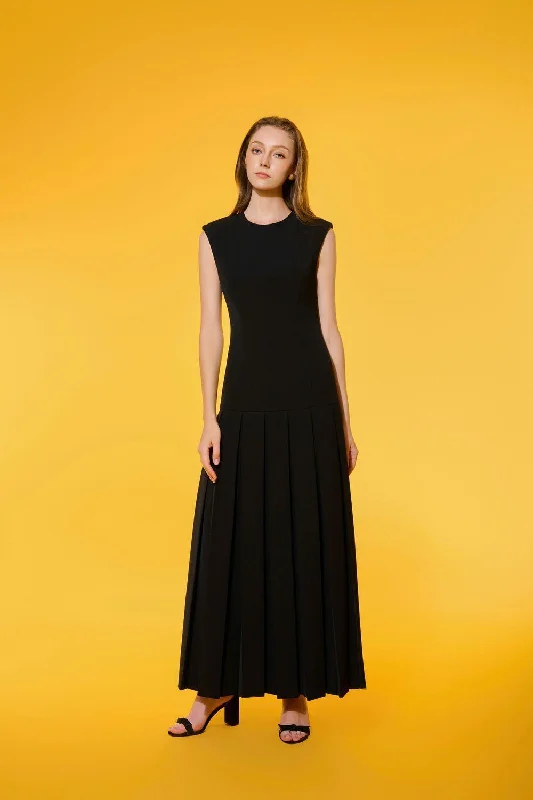 Polyester maxi dresses for easy - care and durabilityKalila Fit and Flare Pleated Crepe Ankle Length Dress Polyester maxi dresses for easy - care and durabilityKalila Fit and Flare Pleated Crepe Ankle Length Dress