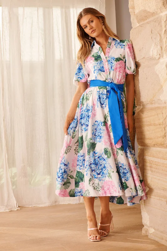 Maxi dresses with mesh panels for a sexy and trendy appearanceMarella Maxi Shirt Dress In Blue and Pink Floral Linen Blend Maxi dresses with mesh panels for a sexy and trendy appearanceMarella Maxi Shirt Dress In Blue and Pink Floral Linen Blend