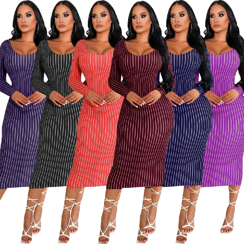 Ruffled maxi dresses with a tiered skirt for added volumeSexy Stayfree Maxi Dress Fashion Striped Print Women's Midi Dresses Ruffled maxi dresses with a tiered skirt for added volumeSexy Stayfree Maxi Dress Fashion Striped Print Women's Midi Dresses