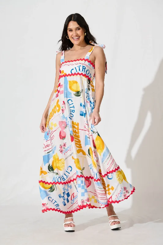 Maxi dresses with an asymmetric hem for a fashion - forward and eye - catching designSomerset Maxi Sundress In White Lemon Print Ric Rac Trim Maxi dresses with an asymmetric hem for a fashion - forward and eye - catching designSomerset Maxi Sundress In White Lemon Print Ric Rac Trim
