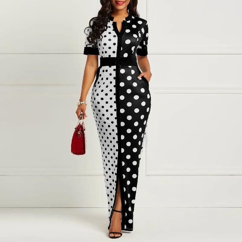 Maxi dresses with bow accents at the waist for a sweet appearanceSummer Front Split Chiffon Maxi Shirt Slim Polka Dot Lady Casual Dress Maxi dresses with bow accents at the waist for a sweet appearanceSummer Front Split Chiffon Maxi Shirt Slim Polka Dot Lady Casual Dress