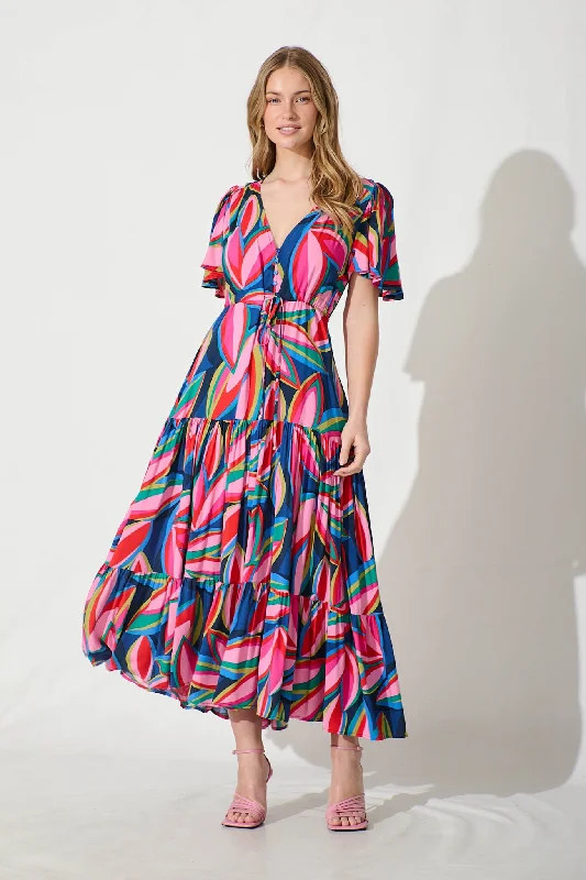 Maxi dresses with embroidered floral motifs for a unique designViolet Maxi Dress In Navy With Multi Print Maxi dresses with embroidered floral motifs for a unique designViolet Maxi Dress In Navy With Multi Print