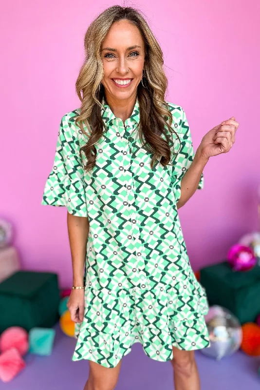 Sequined mini dresses for New Year's EveGreen Geometric Print Button Front Skirted Dress Sequined mini dresses for New Year's EveGreen Geometric Print Button Front Skirted Dress