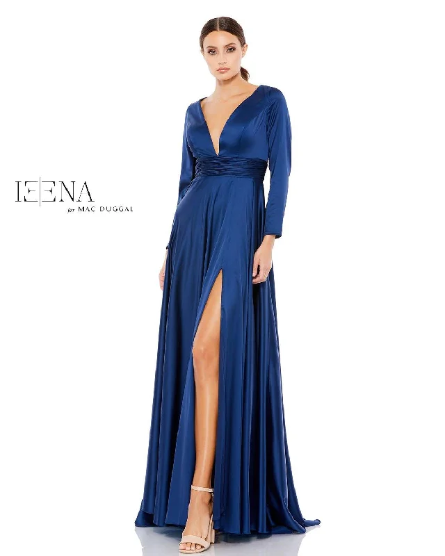 Plaid wedding guest dresses in muted colors for a fall weddingMac Duggal 55245 Formal Long Sleeve High Slit Dress Plaid wedding guest dresses in muted colors for a fall weddingMac Duggal 55245 Formal Long Sleeve High Slit Dress