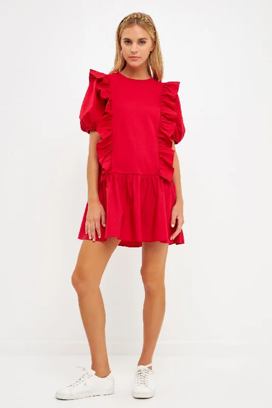 Mini dresses with pleated skirts for a classic lookMixed Media Ruffle Detail Mini Dress Mini dresses with pleated skirts for a classic lookMixed Media Ruffle Detail Mini Dress