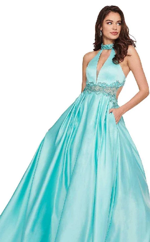 Wedding guest dresses with high - low hems and floral appliquesRachel Allan Prom Long Halter Beaded Dress 6528 Wedding guest dresses with high - low hems and floral appliquesRachel Allan Prom Long Halter Beaded Dress 6528