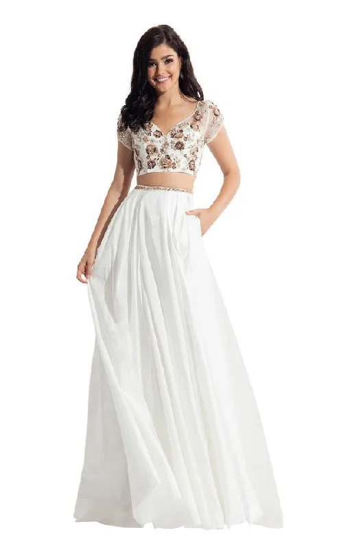 One - shoulder wedding guest dresses with beaded detailsRachel Allan Prom Two Piece Formal Long Gown 6131CL One - shoulder wedding guest dresses with beaded detailsRachel Allan Prom Two Piece Formal Long Gown 6131CL