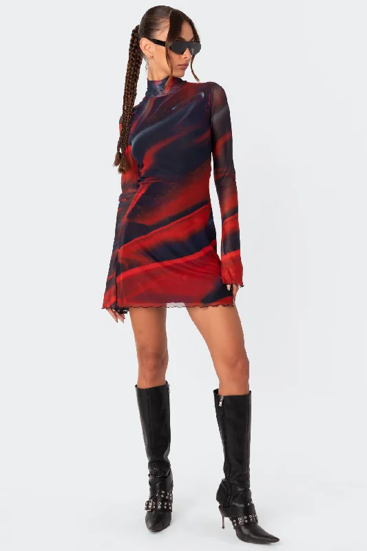 Mini dresses with geometric prints for a modern aestheticSparks Fly Side Slitted Mesh Mini Dress Mini dresses with geometric prints for a modern aestheticSparks Fly Side Slitted Mesh Mini Dress