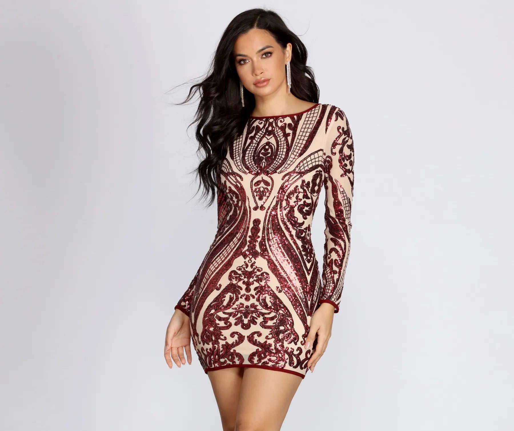 Animal print mini dresses for a bold statementSlay In Sequins Damask Mini Dress