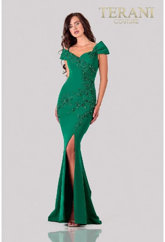 Polka - dot - printed wedding guest dresses with short sleevesTerani Couture 2111M5261 Applique Formal Long Dress Polka - dot - printed wedding guest dresses with short sleevesTerani Couture 2111M5261 Applique Formal Long Dress