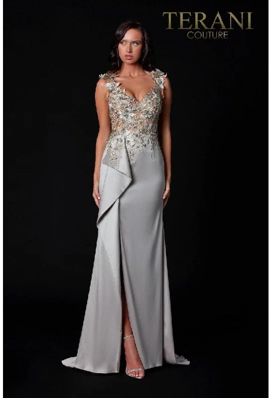 Ruffled - sleeve wedding guest dresses in light blue for a spring weddingTerani Couture 2111E4751 Evening Dress With Sheer Embellished Top Ruffled - sleeve wedding guest dresses in light blue for a spring weddingTerani Couture 2111E4751 Evening Dress With Sheer Embellished Top
