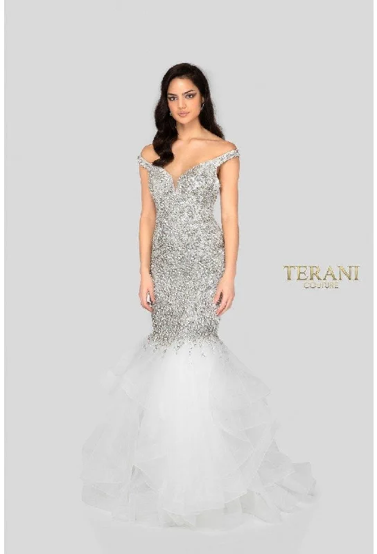 One - shoulder wedding guest dresses with beaded detailsTerani Couture 1911P8363 Long Mermaid Prom Gown One - shoulder wedding guest dresses with beaded detailsTerani Couture 1911P8363 Long Mermaid Prom Gown