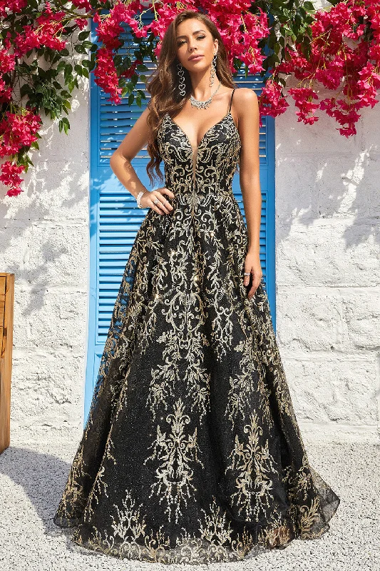 Cocktail dresses with a cut - out detail and a body - con fitA Line Spaghetti Straps Black Golden Long Prom Dress with Bronzing Cocktail dresses with a cut - out detail and a body - con fitA Line Spaghetti Straps Black Golden Long Prom Dress with Bronzing