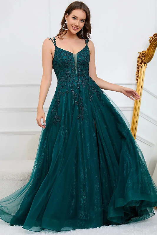 Mini cocktail dresses with a pleated bodice and a spaghetti - strap backA Line Spaghetti Straps Dark Green Long Prom Dress with Appliques Mini cocktail dresses with a pleated bodice and a spaghetti - strap backA Line Spaghetti Straps Dark Green Long Prom Dress with Appliques