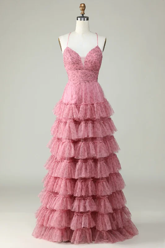 Cocktail dresses with a floral print and a peplum waistA Line Spaghetti Straps Layered Pink Tulle Prom Dress with Floral Printed Cocktail dresses with a floral print and a peplum waistA Line Spaghetti Straps Layered Pink Tulle Prom Dress with Floral Printed