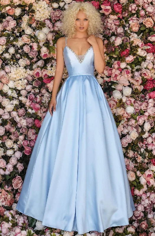 Ball - gown style formal dresses with sequined bodices for promClarisse - 8199 Mikado Plunging V-Neck Simple Prom Gown Ball - gown style formal dresses with sequined bodices for promClarisse - 8199 Mikado Plunging V-Neck Simple Prom Gown