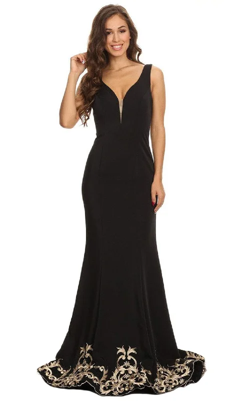 Prom dresses with tiered lace skirts and off - the - shoulder necklines for a feminine and elegant formal affairEureka Fashion - 6090 Embroidered V-neck Stretch Satin Trumpet Dress Prom dresses with tiered lace skirts and off - the - shoulder necklines for a feminine and elegant formal affairEureka Fashion - 6090 Embroidered V-neck Stretch Satin Trumpet Dress