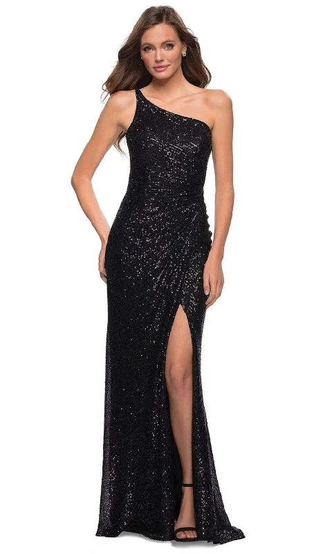 Sleeveless formal dresses with sequined straps and a - line skirts for a classic formal eventLa Femme - 29962 Asymmetrical Dress With Slit Sleeveless formal dresses with sequined straps and a - line skirts for a classic formal eventLa Femme - 29962 Asymmetrical Dress With Slit