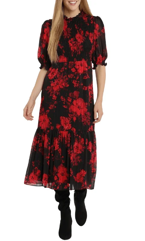 Cocktail dresses with a patchwork pattern and a mid - thigh lengthLondon Times T6020M - Floral Printed Flowy Dress Cocktail dresses with a patchwork pattern and a mid - thigh lengthLondon Times T6020M - Floral Printed Flowy Dress