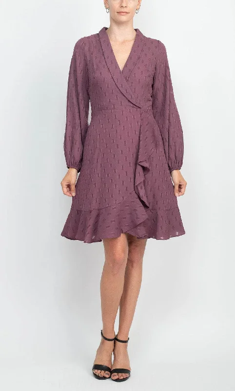 Mini cocktail dresses with a cold - shoulder ruffled sleeveLondon Times T6075M - Long Sleeve Shawl Collar Cocktail Dress Mini cocktail dresses with a cold - shoulder ruffled sleeveLondon Times T6075M - Long Sleeve Shawl Collar Cocktail Dress