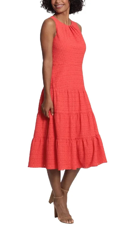 Lace - trimmed cocktail dresses in a pastel color for a soft appearanceLondon Times T6138M - Tea Length Tiered A-Line Dress Lace - trimmed cocktail dresses in a pastel color for a soft appearanceLondon Times T6138M - Tea Length Tiered A-Line Dress