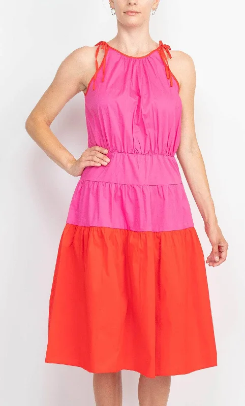 Cocktail dresses with a patchwork pattern and a mid - thigh lengthLondon Times T6216M - Sleeveless Tied-Up Halter Midi Dress Cocktail dresses with a patchwork pattern and a mid - thigh lengthLondon Times T6216M - Sleeveless Tied-Up Halter Midi Dress