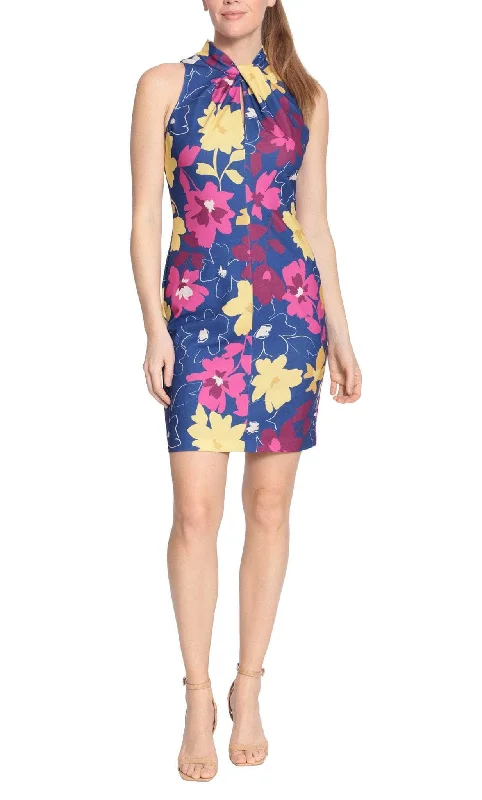 Cocktail dresses with a tassel - adorned belt and a sheath styleLondon Times T6321M - Halter Floral Printed Cocktail Dress Cocktail dresses with a tassel - adorned belt and a sheath styleLondon Times T6321M - Halter Floral Printed Cocktail Dress