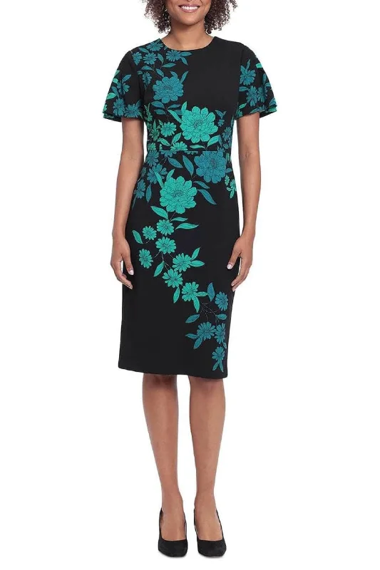 Mini cocktail dresses with a tiered ruffled skirt and a scoop neckLondon Times T6384M - Jewel Neck Short Sleeve Formal Dress Mini cocktail dresses with a tiered ruffled skirt and a scoop neckLondon Times T6384M - Jewel Neck Short Sleeve Formal Dress