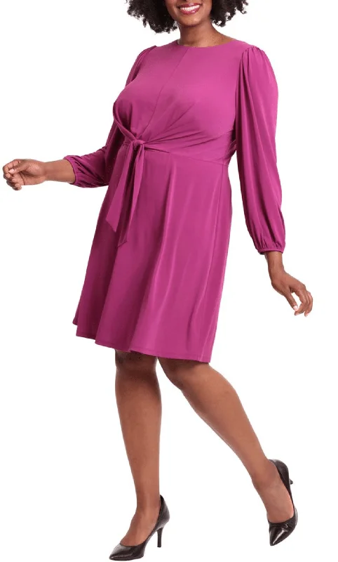 One - shoulder cocktail dresses in emerald green for a bold statementLondon Times T6405M - Long Sleeve Tie Waist Short Dress One - shoulder cocktail dresses in emerald green for a bold statementLondon Times T6405M - Long Sleeve Tie Waist Short Dress