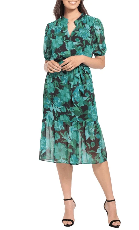 Bow - backed cocktail dresses with a fit - and - flare silhouetteLondon Times T6456M - Casual Floral Tea Length Dress Bow - backed cocktail dresses with a fit - and - flare silhouetteLondon Times T6456M - Casual Floral Tea Length Dress