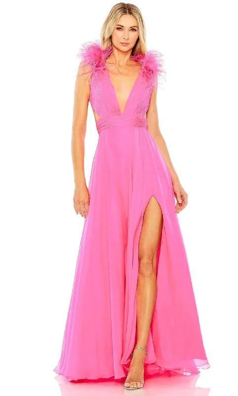 Tea - length formal dresses with lace trim for a semi - formal promMac Duggal 68680 - Feather Collar Cutout Evening Dress Tea - length formal dresses with lace trim for a semi - formal promMac Duggal 68680 - Feather Collar Cutout Evening Dress