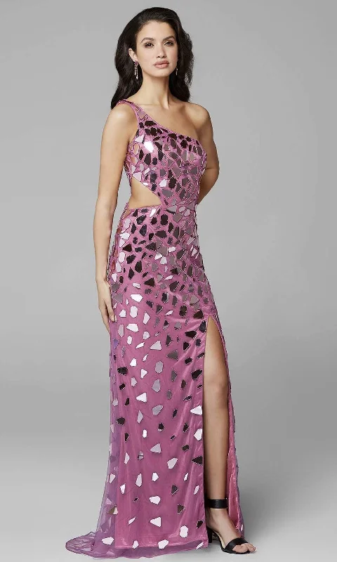 Prom dresses with lace - trimmed sleeves and empire - style waists for a flattering and vintage - inspired formal affairPrimavera Couture - 3623 One Shoulder High Slit Cut Glass Sheath Dress Prom dresses with lace - trimmed sleeves and empire - style waists for a flattering and vintage - inspired formal affairPrimavera Couture - 3623 One Shoulder High Slit Cut Glass Sheath Dress