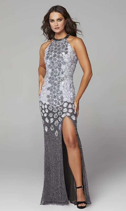 Prom dresses with pom - pom - decorated hems and cotton - blend fabrics for a playful and comfortable formal stylePrimavera Couture - 3642 Sequin Halter Dress with Slit Prom dresses with pom - pom - decorated hems and cotton - blend fabrics for a playful and comfortable formal stylePrimavera Couture - 3642 Sequin Halter Dress with Slit