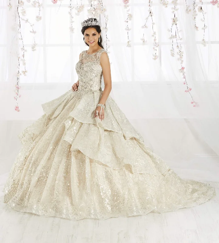 Formal dresses with tiered skirts and pearl embellishments for a luxurious feelQuinceanera Collection - 26910 Tiered Illusion Jewel Ballgown Formal dresses with tiered skirts and pearl embellishments for a luxurious feelQuinceanera Collection - 26910 Tiered Illusion Jewel Ballgown