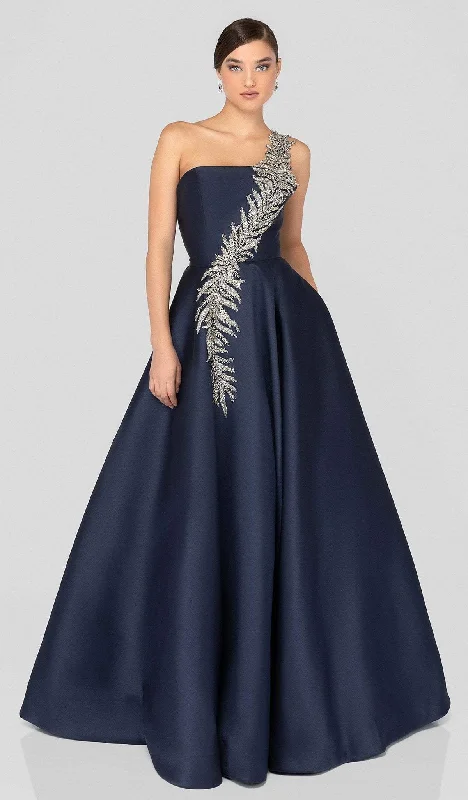 Tea - length formal dresses with lace trim for a semi - formal promTerani Couture - 1912E9202 One Shoulder Dazzling Fern Accent Gown Tea - length formal dresses with lace trim for a semi - formal promTerani Couture - 1912E9202 One Shoulder Dazzling Fern Accent Gown