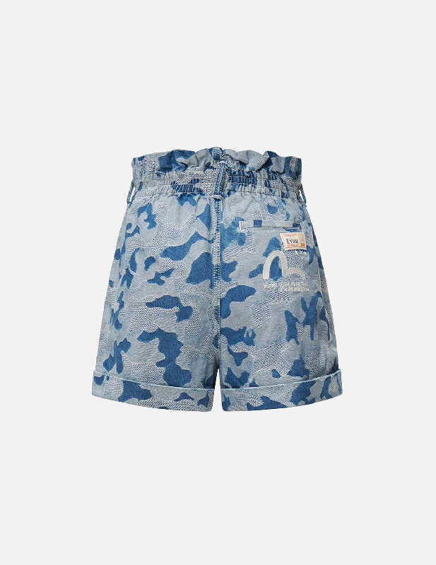 Twill Women Shorts with a Smooth Texture and DurabilityAllover Camouflage Jacquard Paperbag Denim Shorts Twill Women Shorts with a Smooth Texture and DurabilityAllover Camouflage Jacquard Paperbag Denim Shorts