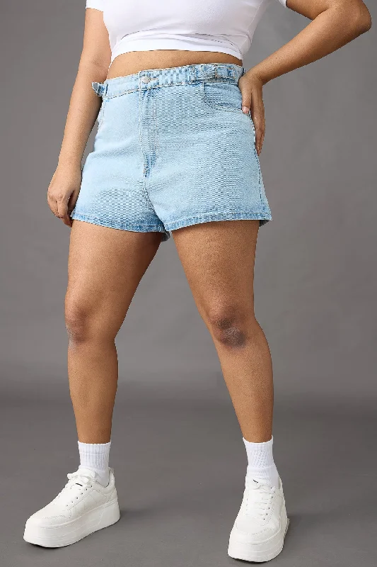 Belted Women Shorts to Enhance the WaistlineCurve Dreamy Light Blue Denim Shorts