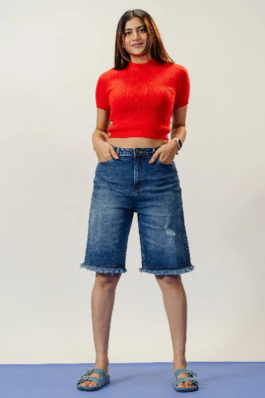 Linen Women Shorts for Breathable Comfort in Hot WeatherIndigo Stretch Bermuda Shorts Linen Women Shorts for Breathable Comfort in Hot WeatherIndigo Stretch Bermuda Shorts