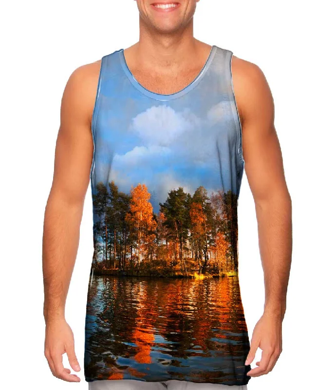 Square Neck Women's Organic Cotton Tank Tops in Earth TonesLake Vuoksa Russia Finland Square Neck Women's Organic Cotton Tank Tops in Earth TonesLake Vuoksa Russia Finland