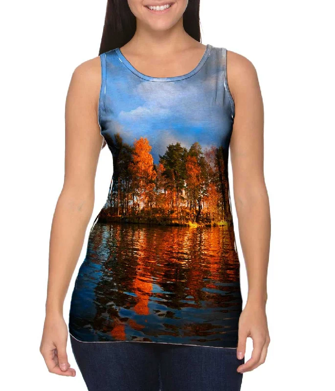Plus Size Women's Criss - Cross Back Tank Tops in Neon ColorsLake Vuoksa Russia Finland Plus Size Women's Criss - Cross Back Tank Tops in Neon ColorsLake Vuoksa Russia Finland