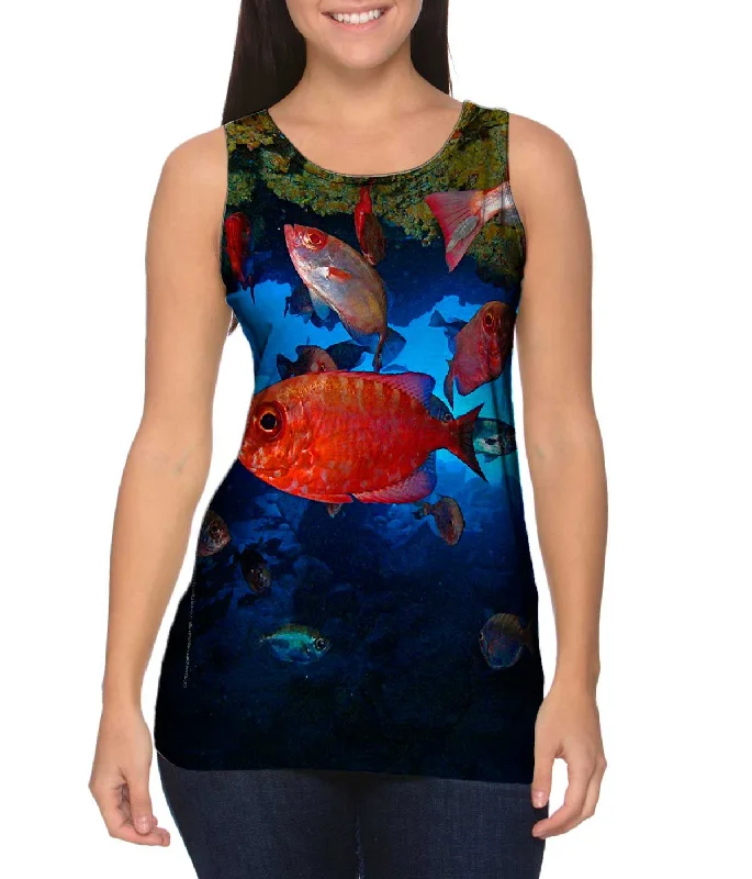 High - Neck Women's Silk Blend Tank Tops for a Luxurious FeelLarge Cueva Del Tiburon Underwater High - Neck Women's Silk Blend Tank Tops for a Luxurious FeelLarge Cueva Del Tiburon Underwater